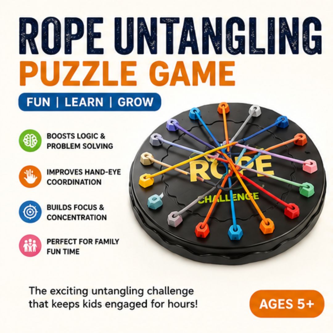 Rope Challenge Untangling Puzzle Game for Kids | STEM Brain Teaser, Fine Motor Skills & Family Learning Toy (Ages 5+)