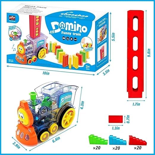 Domino Train Toy Set with Lights and Sounds, 40 Pieces Construction Stacking Game for Kids 3+ Age