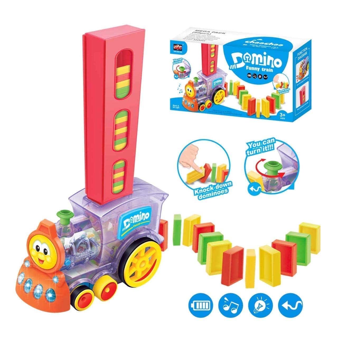 Domino Train Toy Set with Lights and Sounds, 40 Pieces Construction Stacking Game for Kids 3+ Age