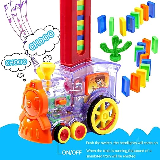 Domino Train Toy Set with Lights and Sounds, 40 Pieces Construction Stacking Game for Kids 3+ Age