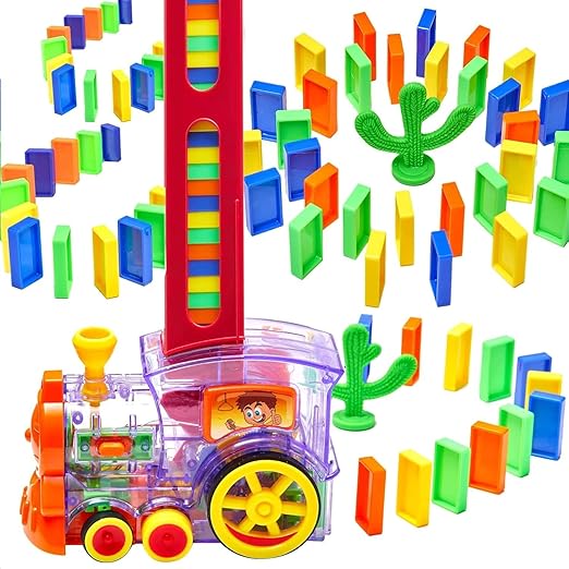 Domino Train Toy Set with Lights and Sounds, 40 Pieces Construction Stacking Game for Kids 3+ Age