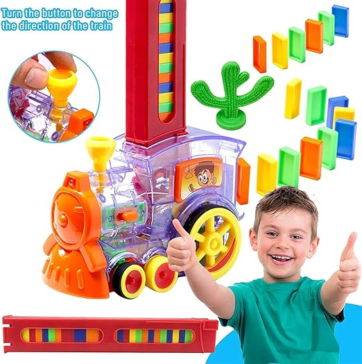 Domino Train Toy Set with Lights and Sounds, 40 Pieces Construction Stacking Game for Kids 3+ Age