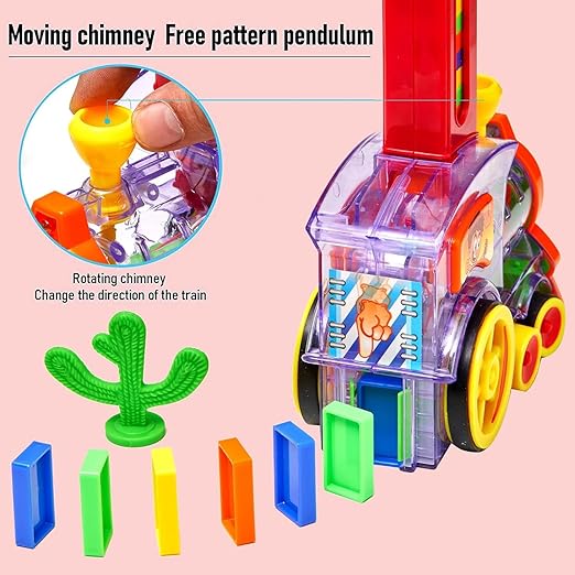 Domino Train Toy Set with Lights and Sounds, 40 Pieces Construction Stacking Game for Kids 3+ Age