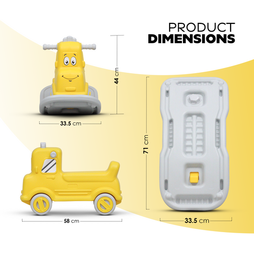 3 in 1 Rock n Rider | Toy Car for Kids | Rider, Rocker and Balance Board, All in One | Yellow