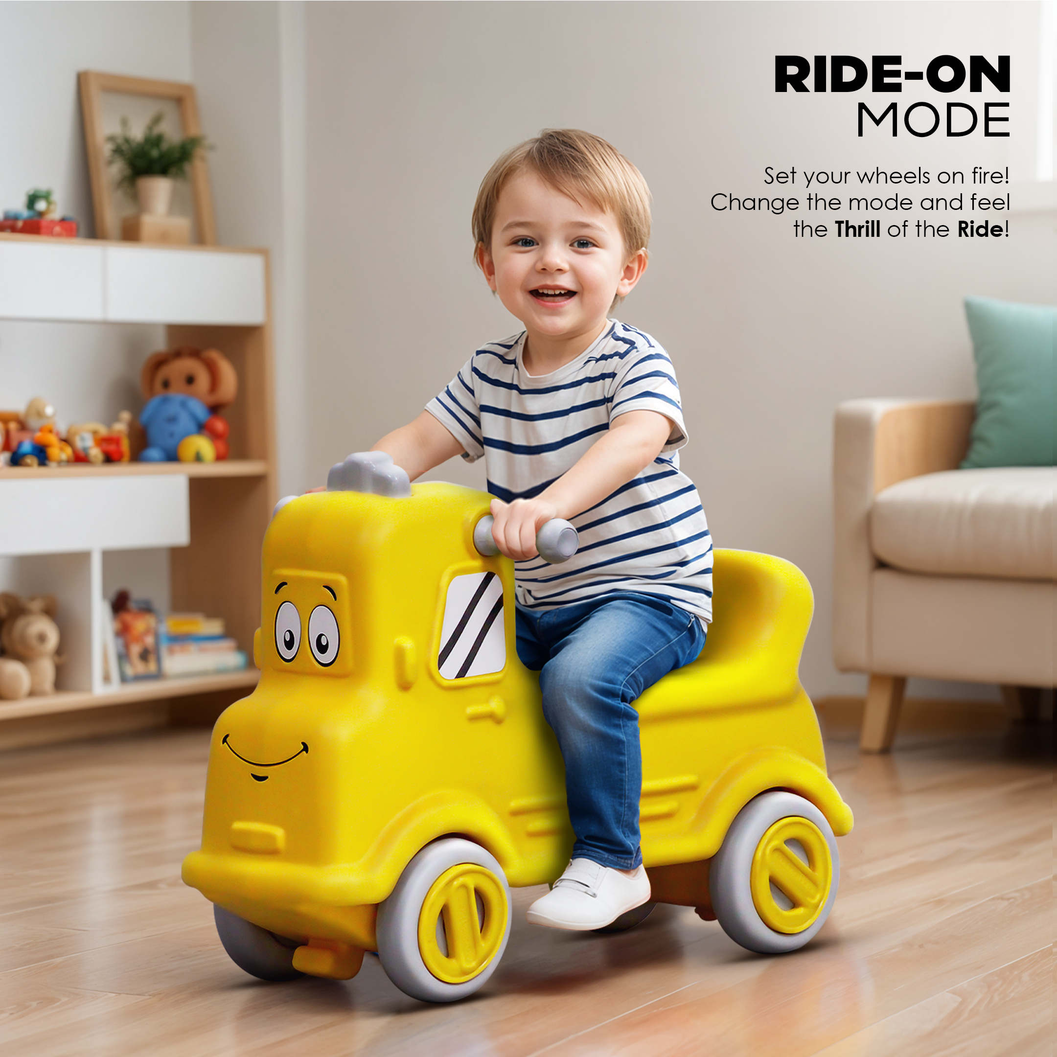3 in 1 Rock n Rider | Toy Car for Kids | Rider, Rocker and Balance Board, All in One | Yellow