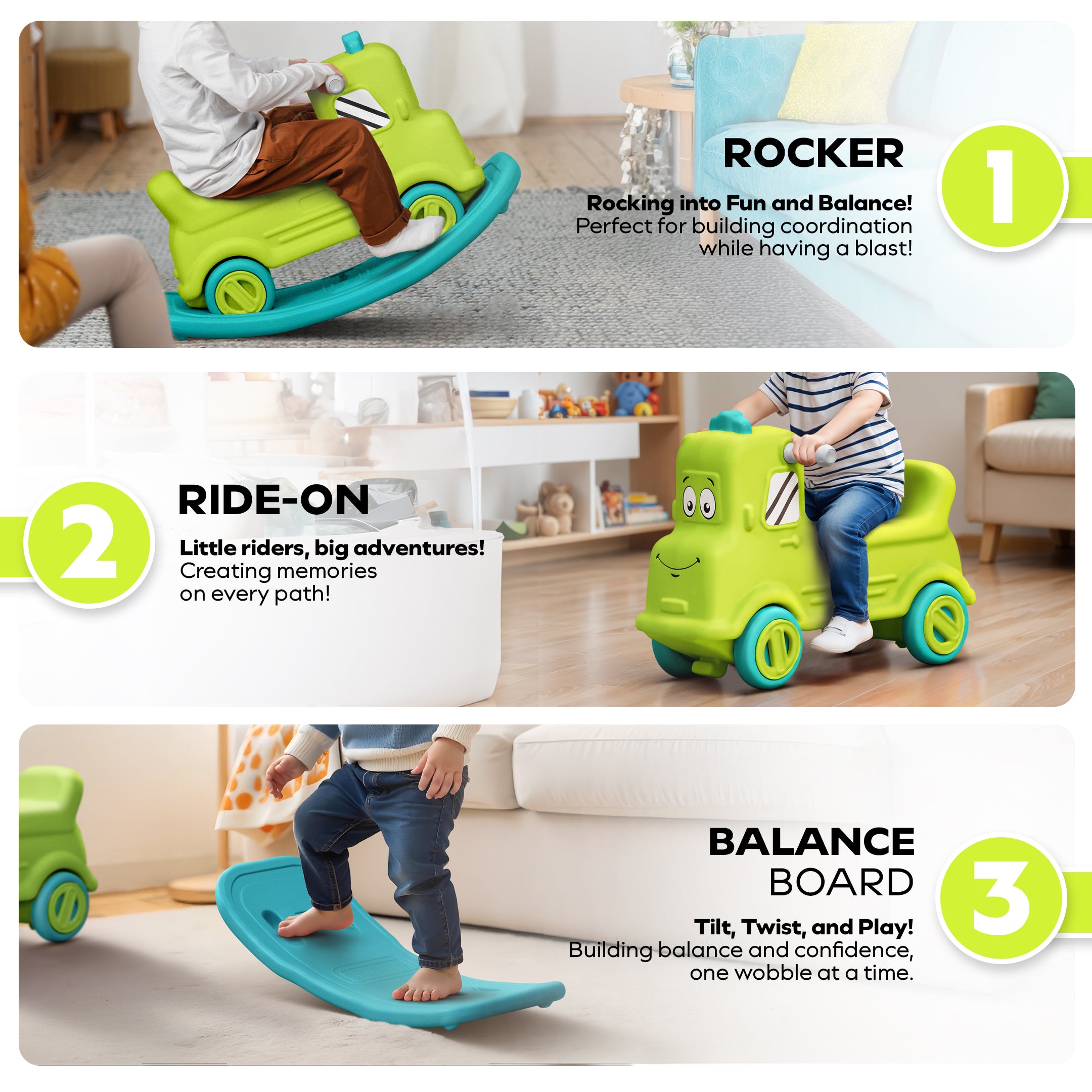 3 in 1 Rock n Rider | Toy Car for Kids | Rider, Rocker and Balance Board, All in One!