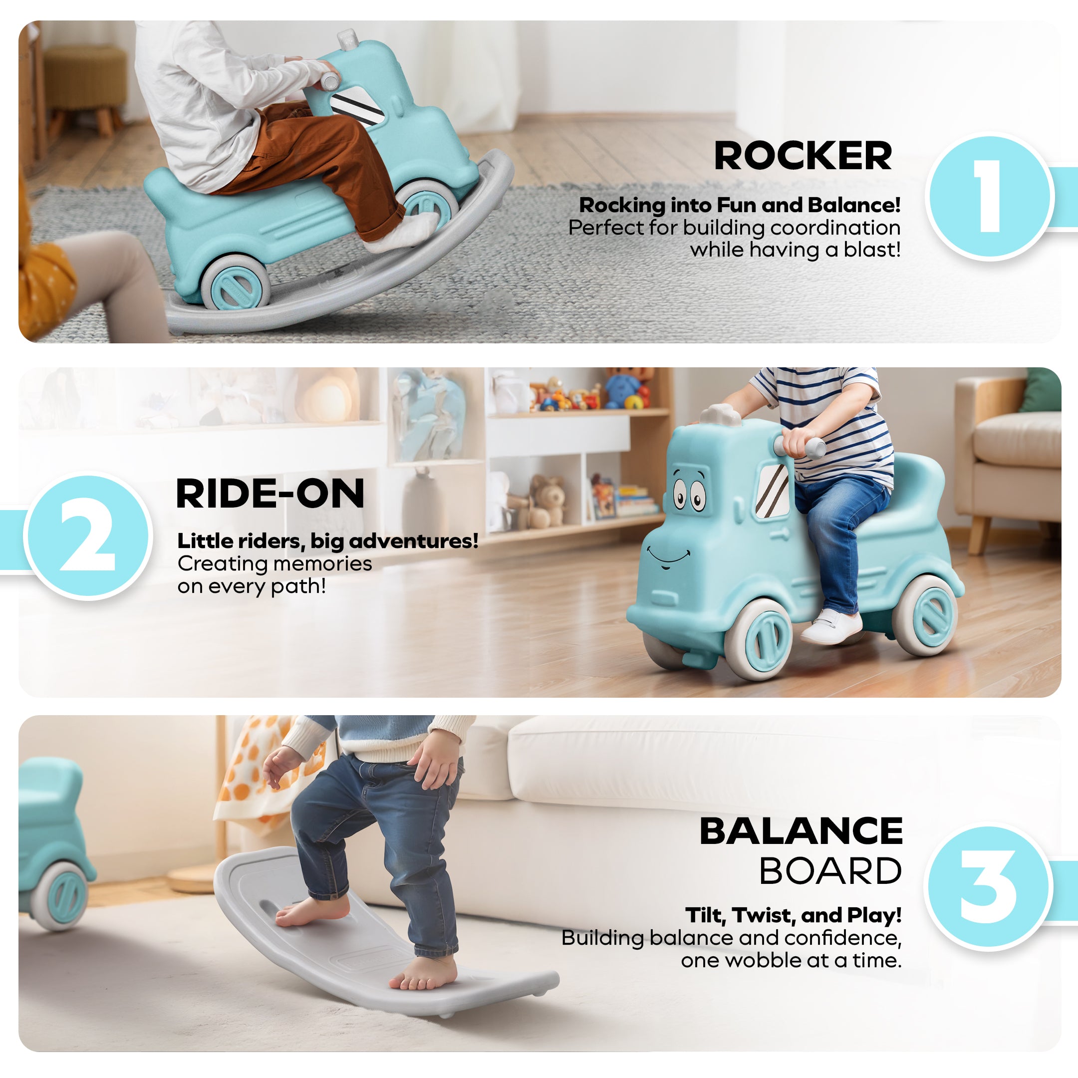3-in-1 Rock n Rider Toy Car for Kids  Ride. Rock. Balance. All in One | Blue