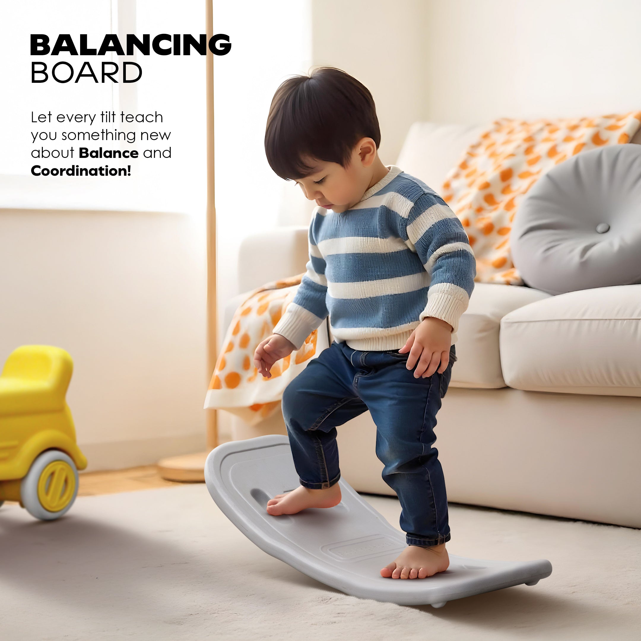 3 in 1 Rock n Rider | Toy Car for Kids | Rider, Rocker and Balance Board, All in One | Yellow