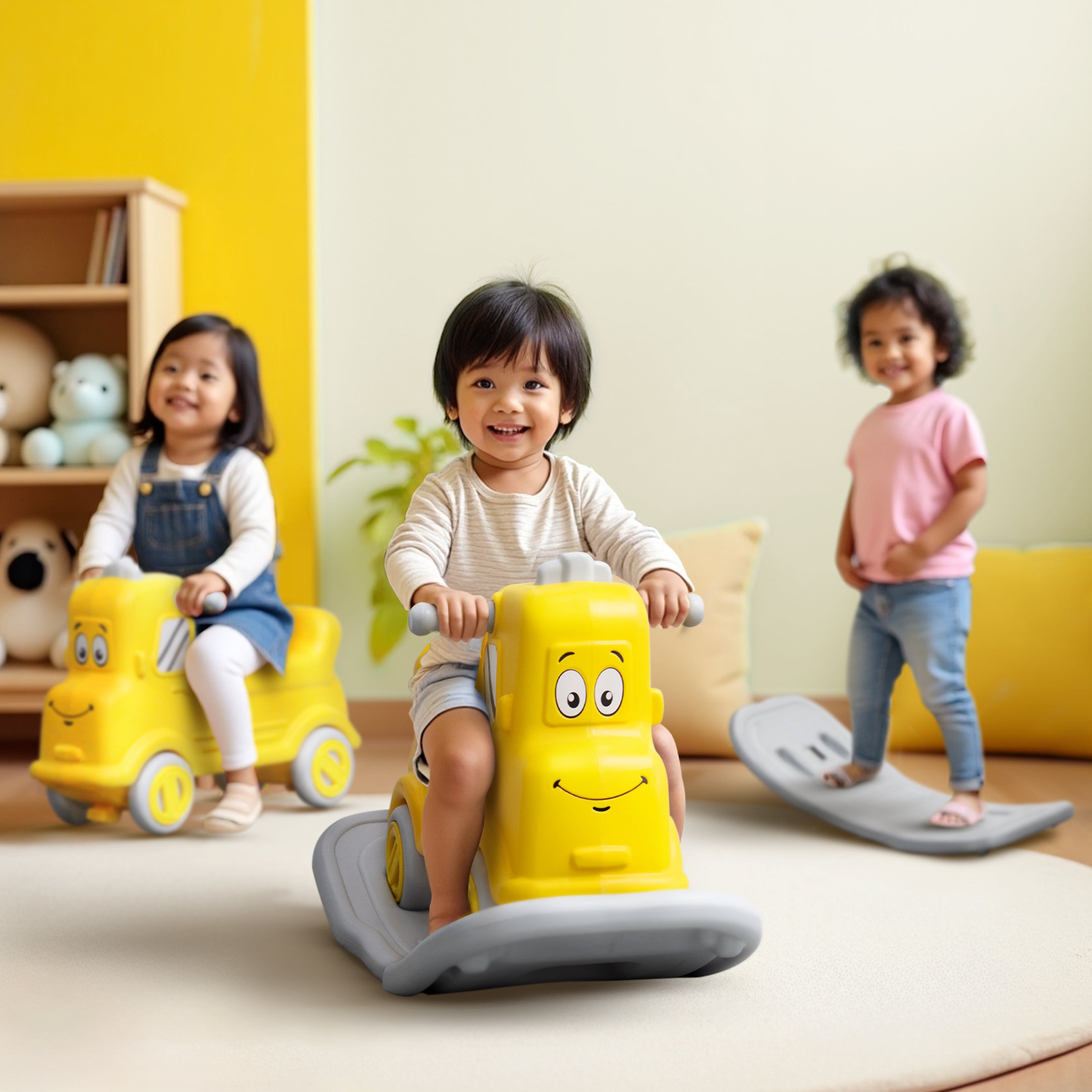 3 in 1 Rock n Rider | Toy Car for Kids | Rider, Rocker and Balance Board, All in One | Yellow